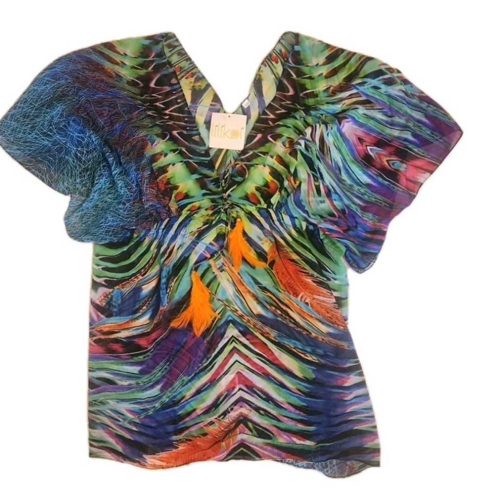 Dolman Batwing Blouse Cover-up Tropical One Size - Small Medium NWT $82
